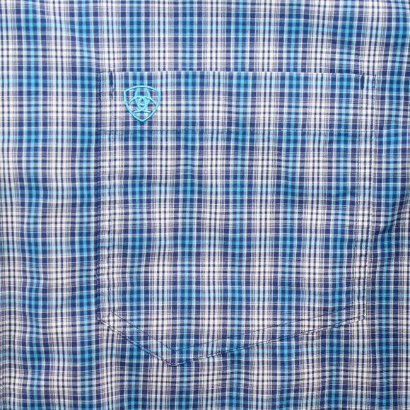 Ariat Pro Series 2XL Fitted Long Sleeve Blue Checkered Cowboy Western Shirt - Picture 5 of 12